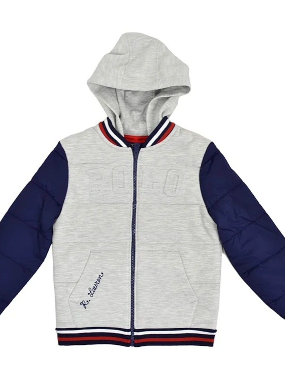 Ralph Lauren Grey Body Navy Sleeve Hooded Jacket